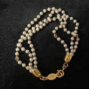 Napier Gold and White Pearl Bracelet Double Strand 1980’s